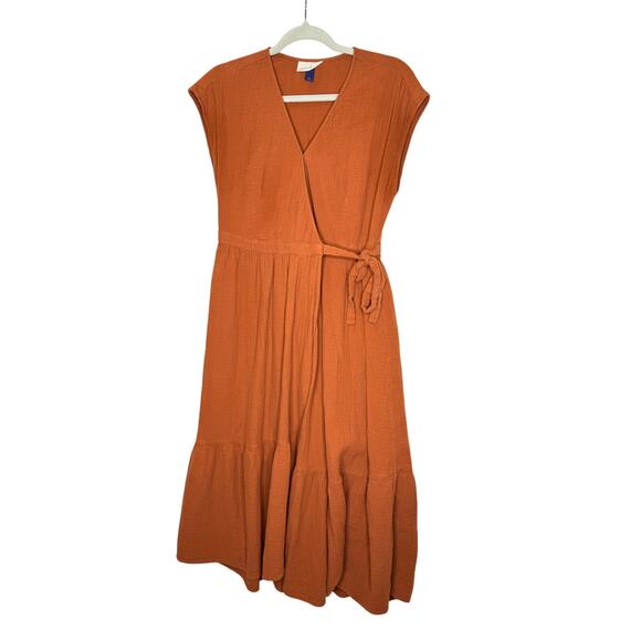 Universal Thread Dress Women's Small Burnt Rust Orange Tie Waist Gauzy Cotton - Picture 1 of 5